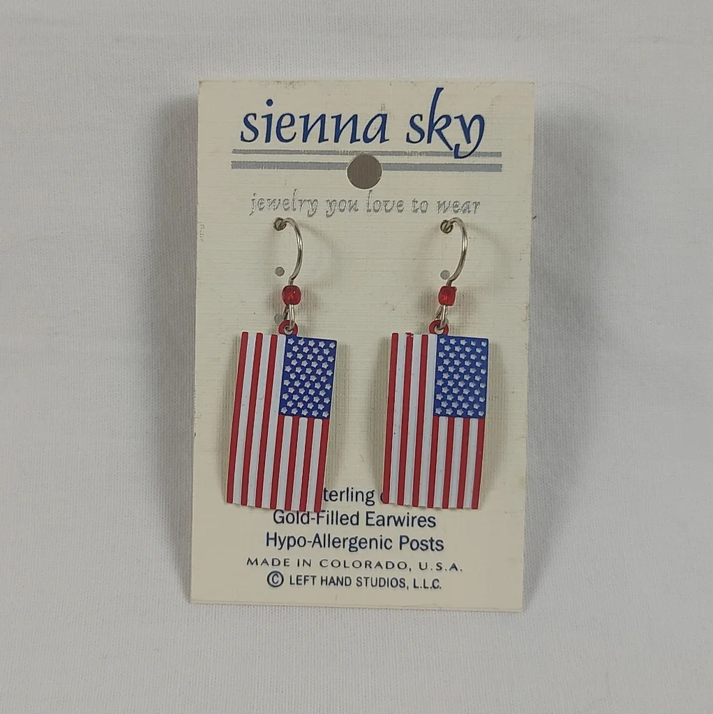Sienna Sky American Flag Sterling Silver Fishhook Earrings - Picture 2 of 4